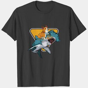 Corgi Riding Dinosaur T Rex Dog Funny Corgi Space  T Shirts  186